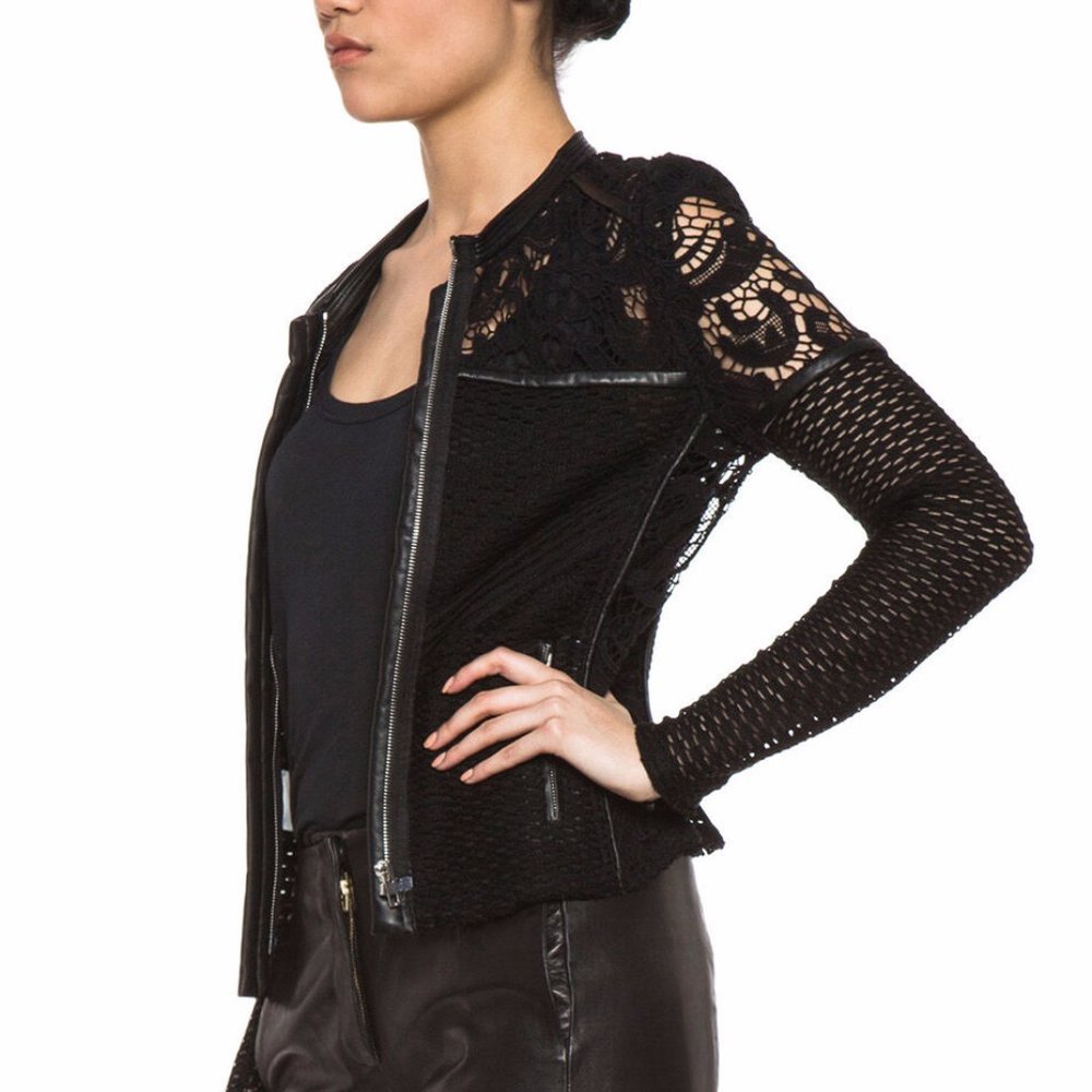 Iro Lewis Black Leather and Lace Crochet Jacket - Picture 7 of 15